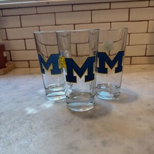 Michigan Wolverines Pint Glasses‎ Set of 3 NCAA Football University M Logo